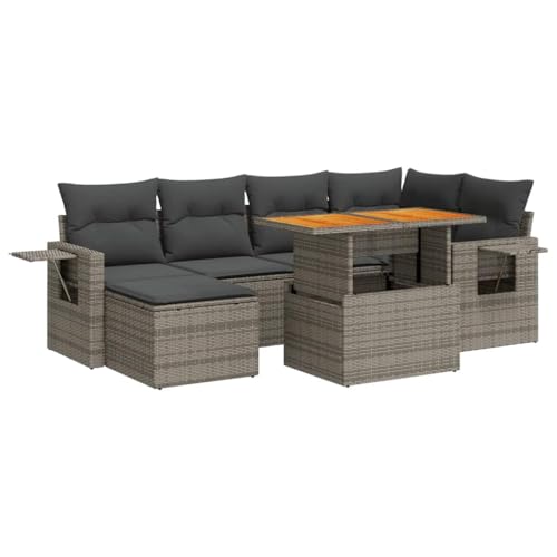 SKM 7-TLG. Garten-Sofagarnitur mit Kissen Grau Poly Rattan,Möbel,Gartenmöbel,Gartenmöbel-Sets,Grau,67.4 kg,3327175 von SKM