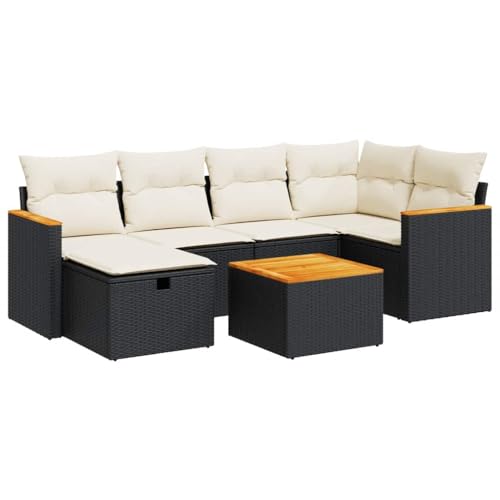 SKM 7-TLG. Garten-Sofagarnitur mit Kissen Schwarz Poly Rattan,Möbel,Gartenmöbel,Gartenmöbel-Sets,Schwarz,60 kg,3325920 von SKM