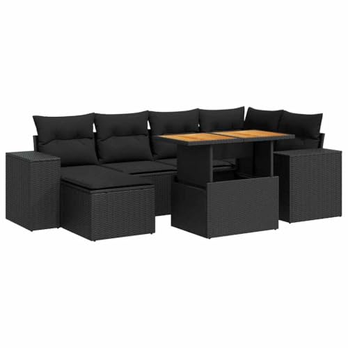 SKM 7-TLG. Garten-Sofagarnitur mit Kissen Schwarz Poly Rattan,Möbel,Gartenmöbel,Gartenmöbel-Sets,Schwarz,67 kg,3327394 von SKM