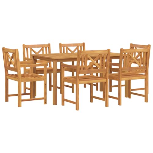 SKM 7-teiliges Garten-ESS-Set aus massivem Akazienholz,Möbel,Gartenmöbel,Gartentische,Braun,74KG,3375653 von SKM