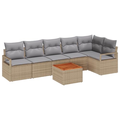 SKM 7-teiliges Garten Sofa Set mit Kissen Beige Poly Rattan Akazie,Möbel,Gartenmöbel,Gartensitzmöbel,Gartensofas,Beige,59.8KG,3356383 SKM 7-teiliges Garten Sofa Set mit Kissen Beige Poly Rattan Akazie,Möbel,Gartenmöbel,Gartensitzmöbel,Gartensofas,Beige,59.8KG,3356383 von SKM