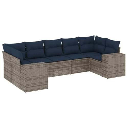 SKM 7-teiliges Gartensofa-Set mit Kissen, grau, Polyrattan,Möbel,Gartenmöbel,Gartenmöbel-Sets,Grau,60 kg,3222990 von SKM
