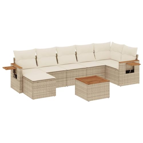 SKM 8-TLG. Garten-Sofagarnitur mit Kissen Beige Poly Rattan,Möbel,Gartenmöbel,Gartenmöbel-Sets,Beige,69.2 kg,3259440 von SKM