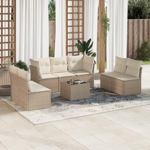 SKM 8-TLG. Garten-Sofagarnitur mit Kissen Beige Poly Rattan,Möbel,Gartenmöbel,Gartenmöbel-Sets,Beige,63.4KG,3217418 von SKM