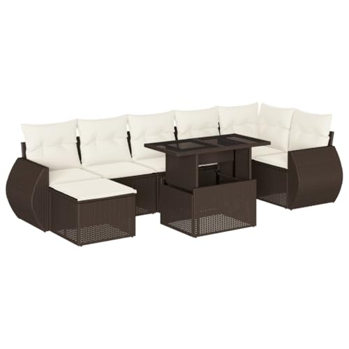 SKM 8-TLG. Garten-Sofagarnitur mit Kissen Braun Poly Rattan,Möbel, Gartenmöbel, Gartenmöbel-Sets,Braun,69.3KG,3268693 von SKM