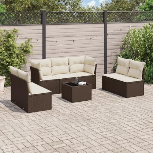 SKM 8-TLG. Garten-Sofagarnitur mit Kissen Braun Poly Rattan,Möbel,Gartenmöbel,Gartenmöbel-Sets,Braun,62KG,3217423 von SKM
