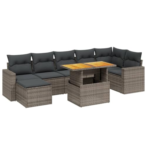 SKM 8-TLG. Garten-Sofagarnitur mit Kissen Grau Poly Rattan,Möbel, Gartenmöbel, Gartenmöbel-Sets,Grau,70.2KG,3275601 von SKM