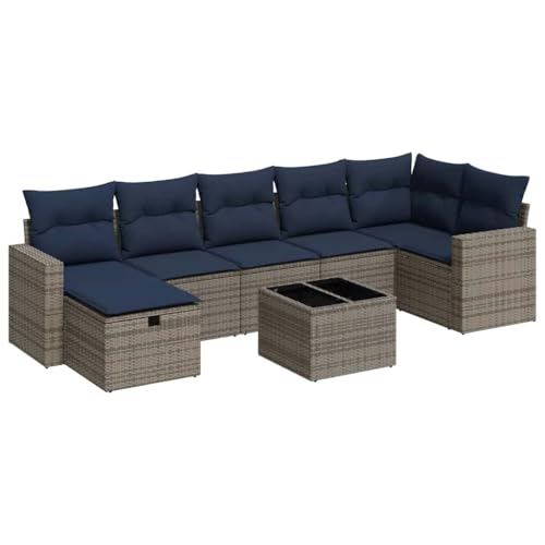 SKM 8-TLG. Garten-Sofagarnitur mit Kissen Grau Poly Rattan,Möbel,Gartenmöbel,Gartenmöbel-Sets,Grau,65.7 kg,3325417 von SKM