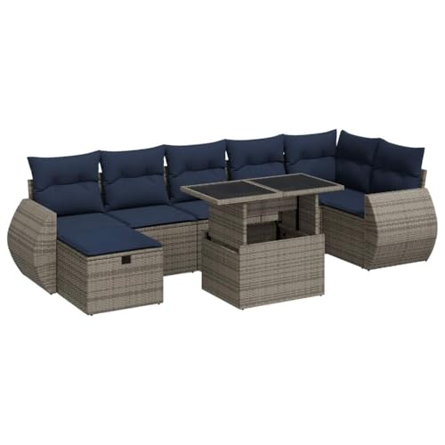 SKM 8-TLG. Garten-Sofagarnitur mit Kissen Grau Poly Rattan Akazie,Möbel,Gartenmöbel,Gartenmöbel-Sets,Grau,73.9 kg,3327911 von SKM
