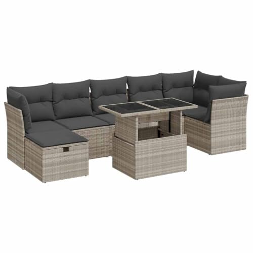 SKM 8-TLG. Garten-Sofagarnitur mit Kissen Hellgrau Poly Rattan,Möbel, Gartenmöbel, Gartenmöbel-Sets,Grau,75.9KG,3327792 von SKM
