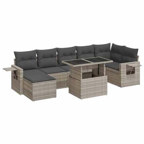 SKM 8-TLG. Garten-Sofagarnitur mit Kissen Hellgrau Poly Rattan,Möbel,Gartenmöbel,Gartenmöbel-Sets,Grau,76.5 kg,3326523 von SKM