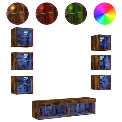 SKM 8-TLG. Wohnwand mit LED-Beleuchtung Räuchereiche Holzwerkstoff,Möbel,TV-Möbel,Braun,49.06 kg,3216637 von SKM
