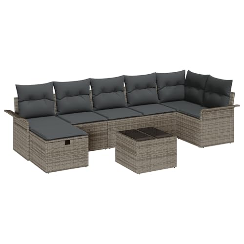 SKM 8-teiliges Garten-Sofa-Set mit Kissen Grau Poly Rattan,Möbel,Gartenmöbel,Gartensitzmöbel,Gartensofas,Grau,67.2KG,3360240 von SKM