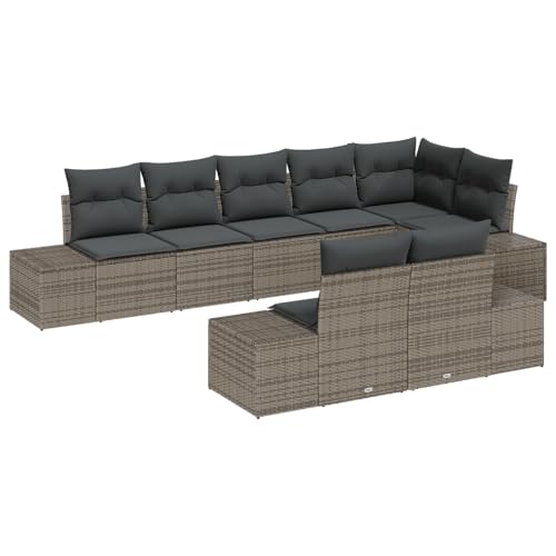 SKM 8-teiliges Garten-Sofa-Set mit Kissen Grau Poly-Rattan,Möbel,Gartenmöbel,Gartensitzmöbel,Gartensofas,Grau,78KG,3355778 von SKM