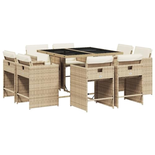 SKM 9-TLG. Garten-Essgruppe mit Kissen Beige Poly Rattan,Möbel,Gartenmöbel,Gartenmöbel-Sets,Beige,76.7 kg,3211198 von SKM