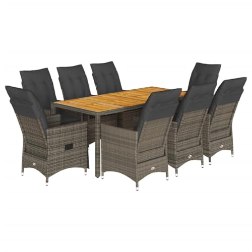 SKM 9-TLG. Garten-Essgruppe mit Kissen Grau Poly Rattan,Möbel, Gartenmöbel, Gartenmöbel-Sets,Grau,99KG,3276731 von SKM