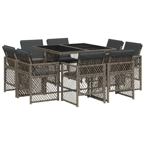 SKM 9-TLG. Garten-Essgruppe mit Kissen Grau Poly Rattan,Möbel,Gartenmöbel,Gartenmöbel-Sets,Grau,77.2 kg,3210836 von SKM