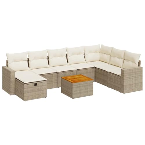 SKM 9-TLG. Garten-Sofagarnitur mit Kissen Beige Poly Rattan,Möbel,Gartenmöbel,Gartenmöbel-Sets,Beige,74.9 kg,3325803 von SKM