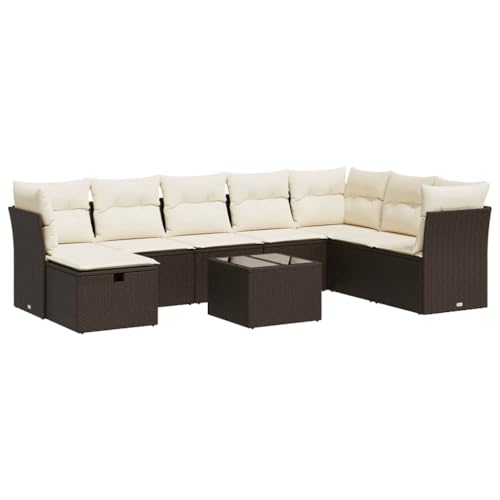 SKM 9-TLG. Garten-Sofagarnitur mit Kissen Braun Poly Rattan,Möbel, Gartenmöbel, Gartenmöbel-Sets,Braun,75.2KG,3325349 von SKM
