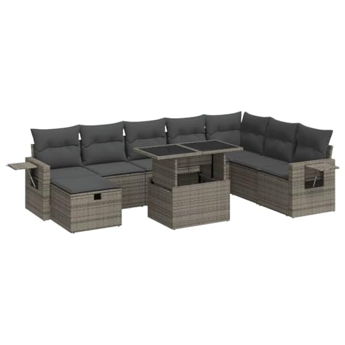 SKM 9-TLG. Garten-Sofagarnitur mit Kissen Grau Poly Rattan,Möbel,Gartenmöbel,Gartenmöbel-Sets,Grau,86.2 kg,3327880 von SKM