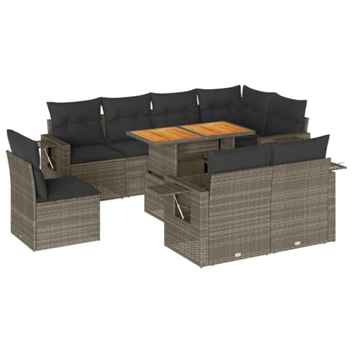 SKM 9-TLG. Garten-Sofagarnitur mit Kissen Grau Poly Rattan,Möbel,Gartenmöbel,Gartenmöbel-Sets,Grau,89.6 kg,3327168 von SKM