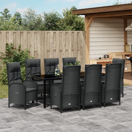 SKM 9-teiliges Garten-ESS-Set Schwarz Poly-Rattan,Möbel,Gartenmöbel,Gartensitzmöbel,Gartenstühle,Schwarz,129.7KG,3380119 von SKM