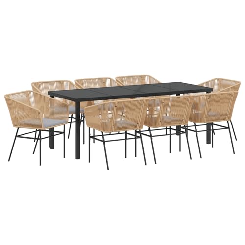 SKM 9-teiliges Garten-Esszimmer-Set mit Kissen aus braunem Poly-Rattan,Möbel,Gartenmöbel,Gartensitzmöbel,Gartenstühle,Braun,93.7KG,3380931 von SKM