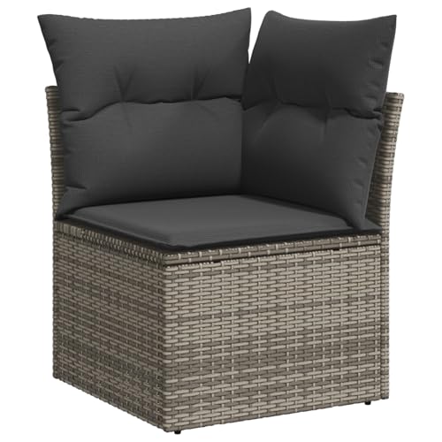 SKM 9-teiliges Garten Sofa Set mit Kissen Grau Poly Rattan Akazie,Möbel,Gartenmöbel,Gartensitzmöbel,Gartensofas,Grau,72KG,3362028 von SKM