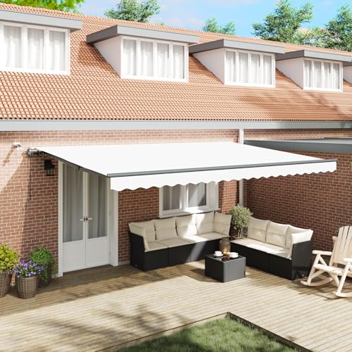 SKM Automatische Einziehbare Markise mit LED Weiß 500x300 cm,Heim & Garten,Rasen & Garten,Garten & Balkon,Markisen,Weiß,38.24KG,3331358 von SKM