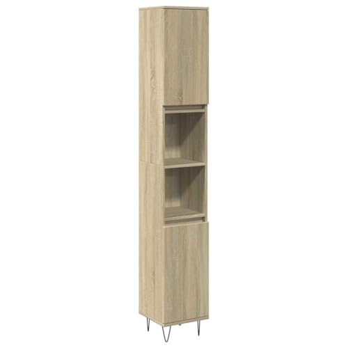 SKM Badschrank Sonoma-Eiche 30x30x190 cm Holzwerkstoff,Möbel,Möbelgarnituren,Badezimmermöbel-Sets,Braun,23.7 kg,849668 von SKM