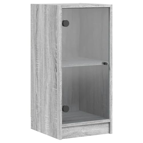 SKM Beistellschrank mit Glastüren Grau Sonoma 35x37x75,5 cm,Möbel,Schränke,Sideboards,Grau,15.33 kg,836404 von SKM