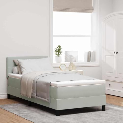 SKM Boxspringbett mit Matratze Hellgrau 90 x 190 cm Samt,Möbel,Betten & Zubehör,Betten & Bettgestelle,Hellgrau,42.44 kg,3342620 von SKM