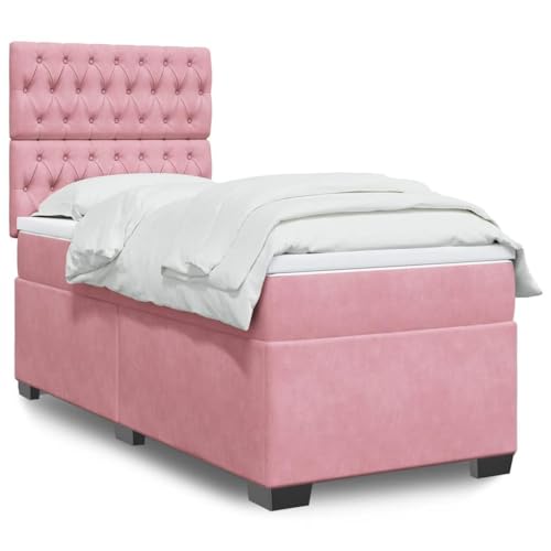 SKM Boxspringbett mit Matratze Rosa 100x200 cm Samt,Möbel,Betten & Zubehör,Betten & Bettgestelle,Rosa,71.74KG,3293145 von SKM
