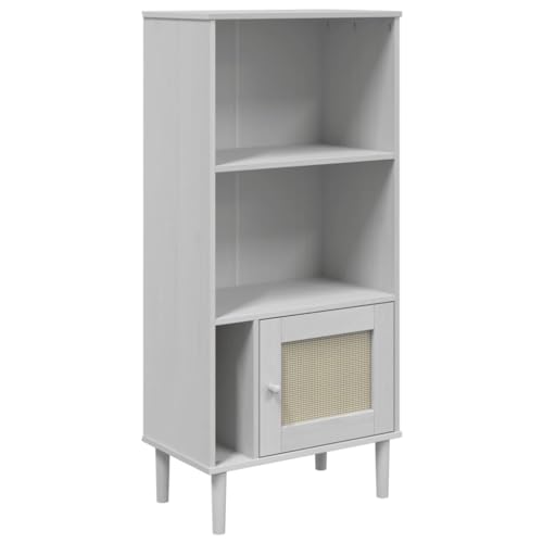 SKM Bücherschrank SENJA Rattan-Look Weiß 60x35x130 cm Kiefernholz,Möbel,Regalsysteme,Bücherregale & Bücherschränke,Weiß,15.1 kg,358059 von SKM