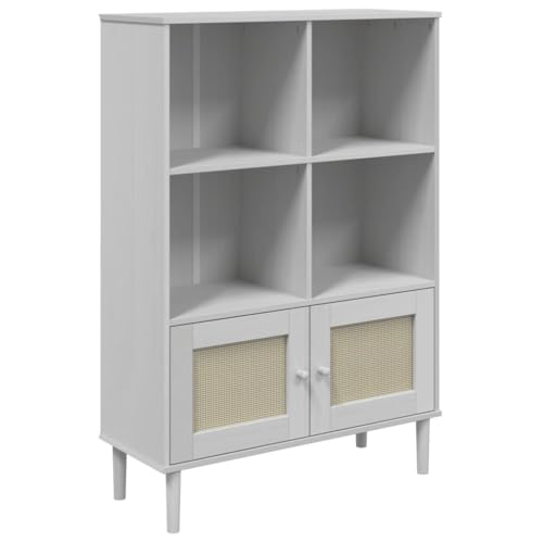 SKM Bücherschrank SENJA Rattan-Look Weiß 90x35x130 cm Kiefernholz,Möbel,Regalsysteme,Bücherregale & Bücherschränke,Weiß,22.7 kg,358062 von SKM