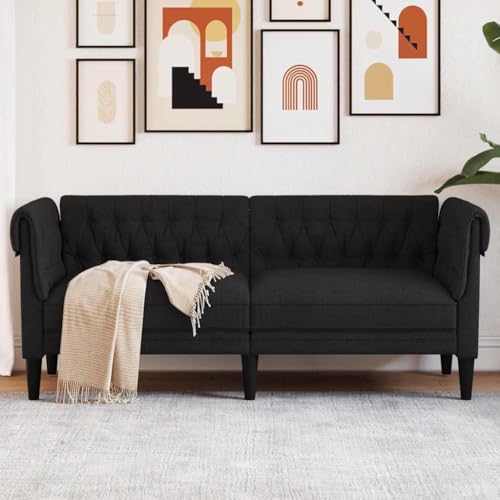 SKM Chesterfield-Sofa 2-Sitzer Schwarz Stoff,Möbel,Sofas,Schwarz,28.7KG,372549 von SKM
