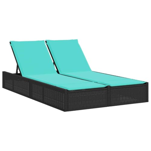 SKM Doppelte Sonnenliege mit Kissen Schwarz Poly Rattan,Möbel,Gartenmöbel,Gartensitzmöbel,Sonnenliegen,Schwarz,27.2 kg,368636 von SKM