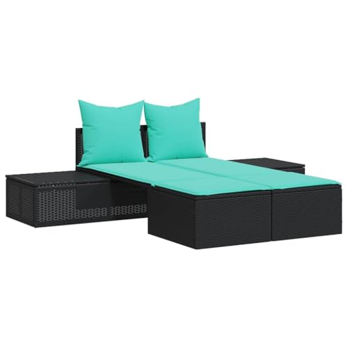 SKM Doppelte Sonnenliege mit Kissen Schwarz Poly Rattan,Möbel,Gartenmöbel,Gartensitzmöbel,Sonnenliegen,Schwarz,29.5 kg,368397 von SKM