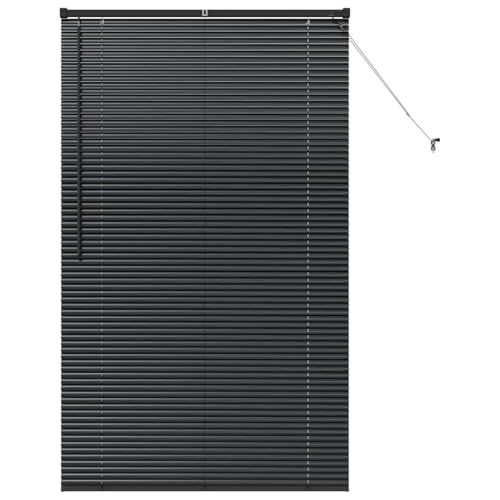 SKM Fensterjalousie mit Vorhängen Schwarz Aluminium,Heim & Garten,Dekoration,Fensterdrapierung,Jalousien & Rollos,Schwarz,1.58 kg,42006148 von SKM