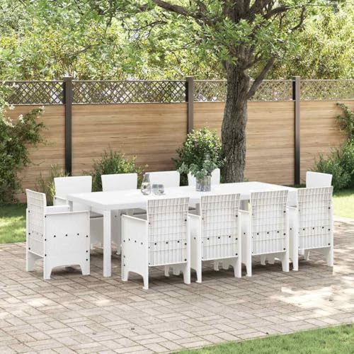 SKM Garten Essgruppe 11 pcs Weiß Polt Rattan,Möbel,Gartenmöbel,Gartenmöbel-Sets,Weiß,87.3 kg,3378604 von SKM