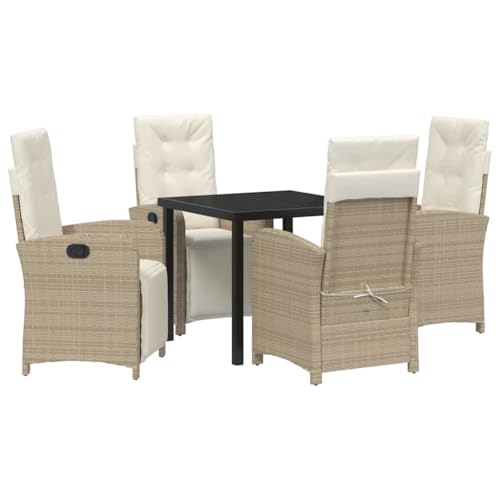 SKM Garten Essgruppe 5 pcs Beige Poly-Rattan,Möbel,Gartenmöbel,Gartenmöbel-Sets,Beige,58 kg,3380331 von SKM