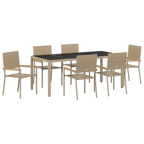 SKM Garten Essgruppe 7 pcs Beige und Schwarz 190 x 90 x 75 cm,Möbel,Gartenmöbel,Gartensitzmöbel,Gartenstühle,Beige,61 kg,3365398 von SKM