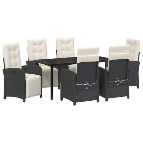 SKM Garten Essgruppe 7 pcs Schwarz Poly-Rattan,Möbel,Gartenmöbel,Gartenmöbel-Sets,Schwarz,88.3 kg,3380306 von SKM