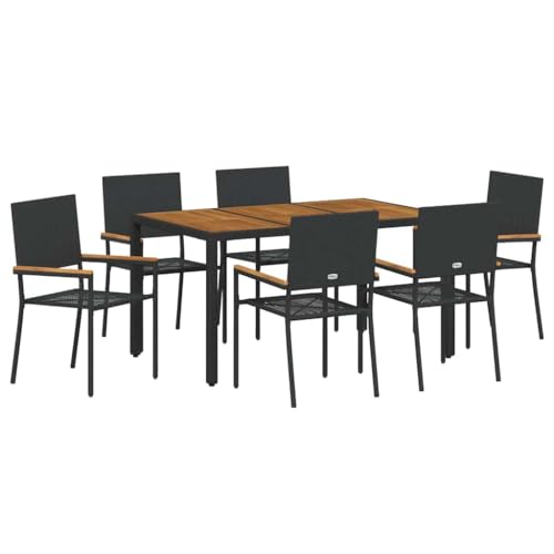 SKM Garten Essgruppe 7 pcs Schwarz und Holz 150 x 90 x 75 cm,Möbel,Gartenmöbel,Gartensitzmöbel,Gartenstühle,Schwarz,52.2 kg,3365408 von SKM