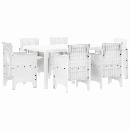 SKM Garten Essgruppe 7 pcs Weiß Polt Rattan,Möbel,Gartenmöbel,Gartenmöbel-Sets,Weiß,53.4 kg,3378566 von SKM
