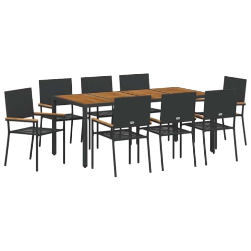 SKM Garten Essgruppe 9 pcs Schwarz und Braun 190 x 90 x 75 cm,Möbel,Gartenmöbel,Gartensitzmöbel,Gartenstühle,Schwarz,67.6 kg,3365412 von SKM