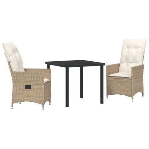 SKM Garten Essgruppe mit Kissen 3 pcs Beige Poly Rattan,Möbel,Gartenmöbel,Gartenmöbel-Sets,Beige,34.8 kg,3379555 von SKM