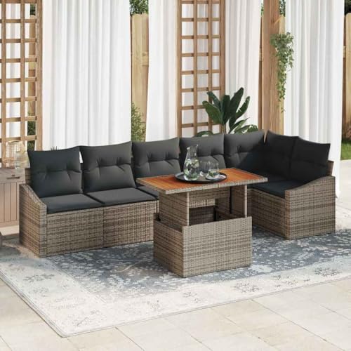 SKM Garten Essgruppe mit Kissen Grau und Braun 100 x 55 x 73 cm,Möbel,Gartenmöbel,Gartensitzmöbel,Gartensofas,Grau,61.8 kg,3349845 von SKM