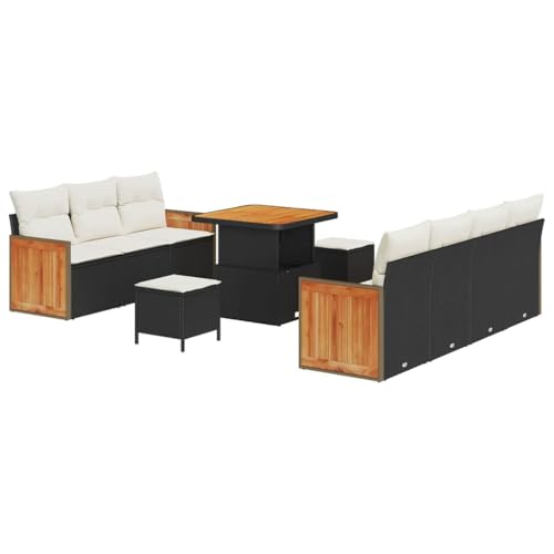 SKM Garten-Sofa-Set 10 pcs Schwarz und Creme 80 x 80 x 71 cm,Möbel,Gartenmöbel,Gartensitzmöbel,Gartensofas,Schwarz,88.2 kg,3363265 von SKM
