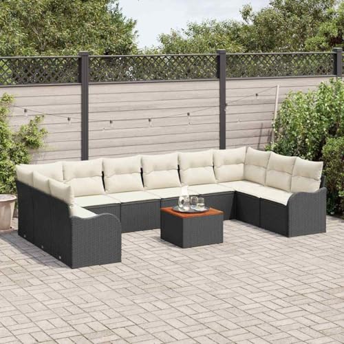 SKM Garten-Sofa-Set 11 pcs Schwarz Poly Rattan,Möbel,Gartenmöbel,Gartenmöbel-Sets,Schwarz,85.1 kg,3347502 von SKM